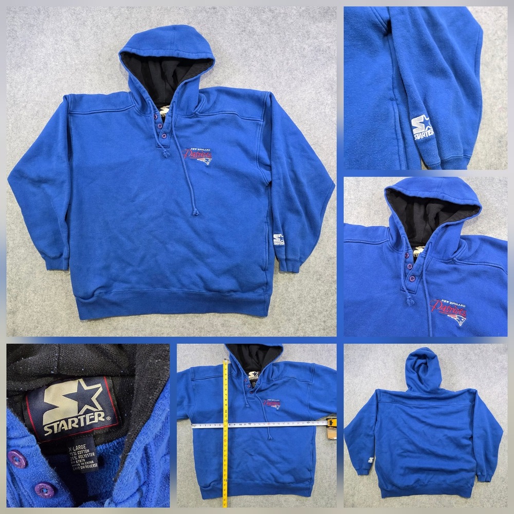 Vintage Starter New England Patriots Hoodie Mens XL Blue NFL Football Pullover